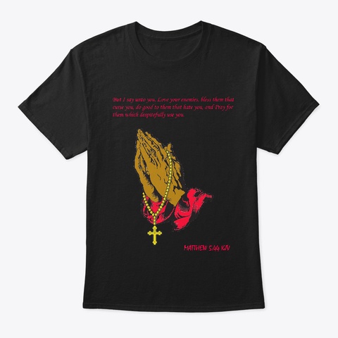 Praying Hands With Cross And Scripture Black T-Shirt Front