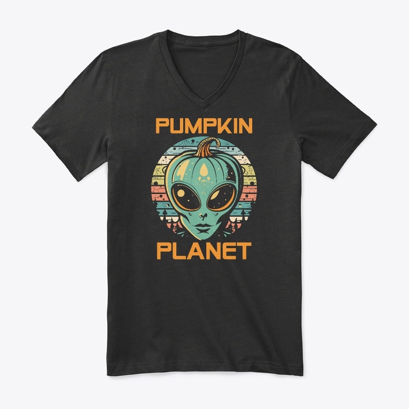 Halloween UFO Alien Pumpkin Planet Retro