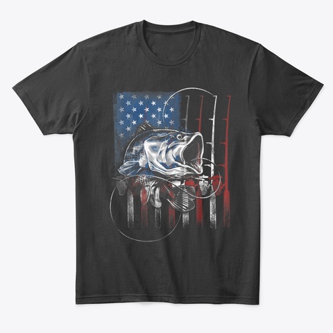 Fishing American Flag Vintage Tshirt Black Camiseta Front