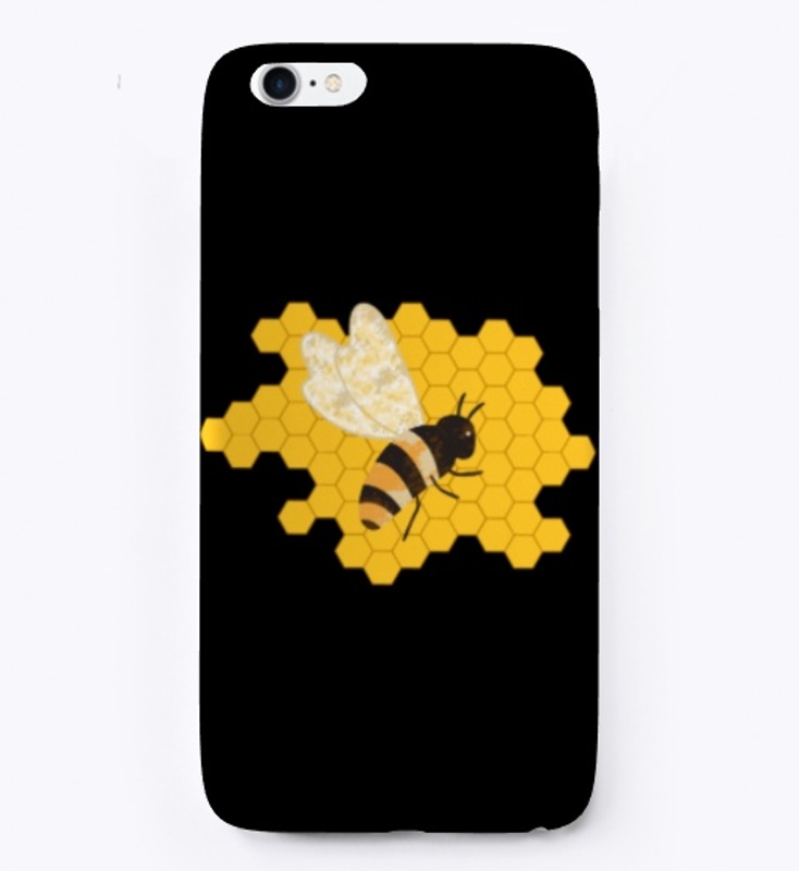 Cute Black Bee on Yellow Honeycomb