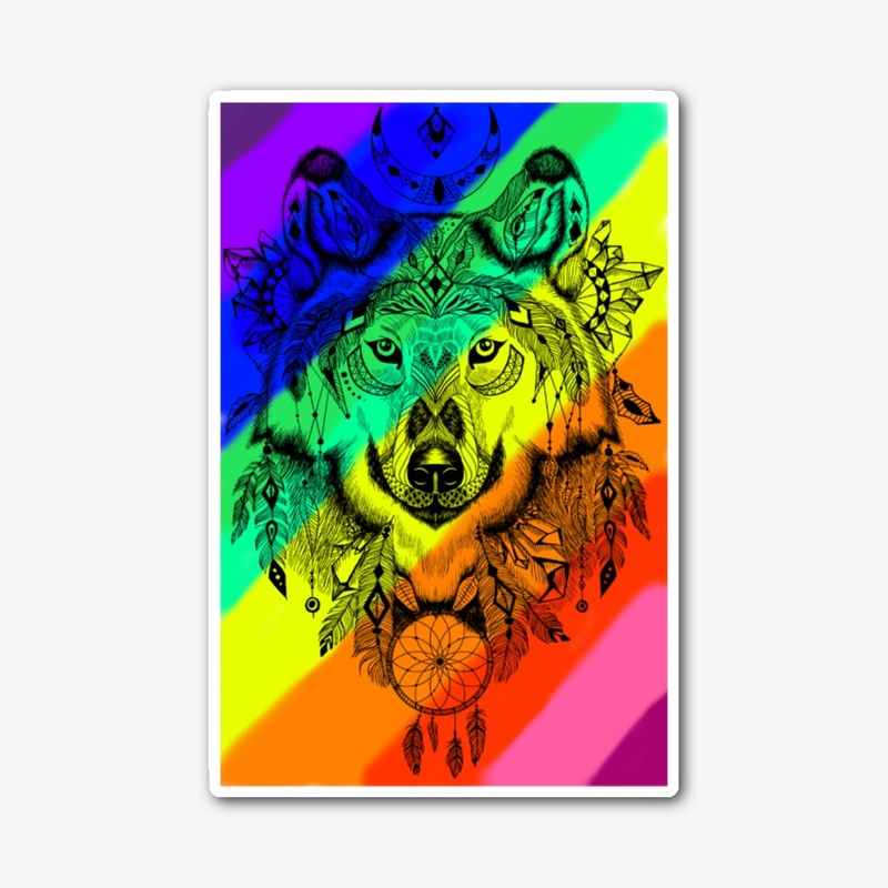 Rainbow Wolf Dreamcatcher