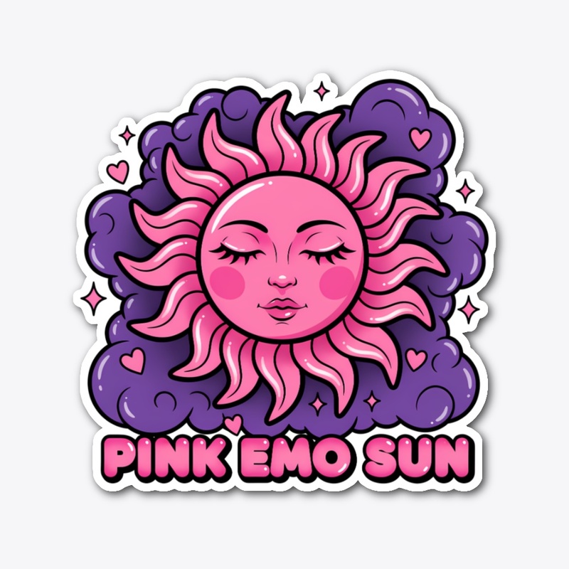 Kawaii Pink Emo Sun Aesthetic Art