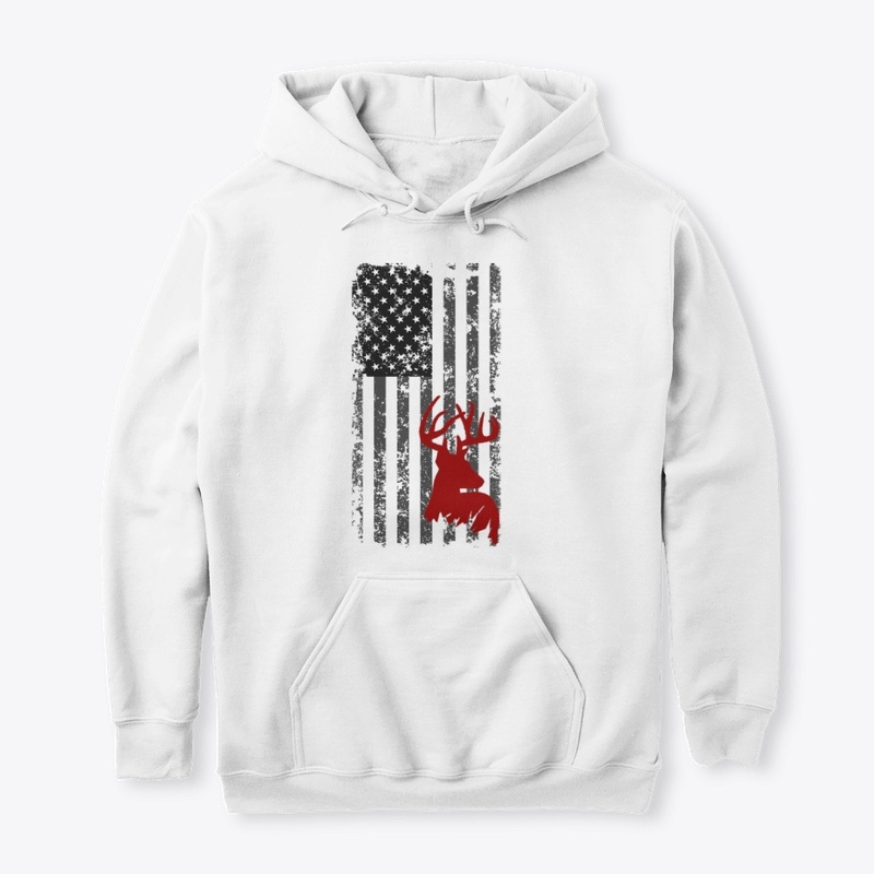 American flag with red hunting deer