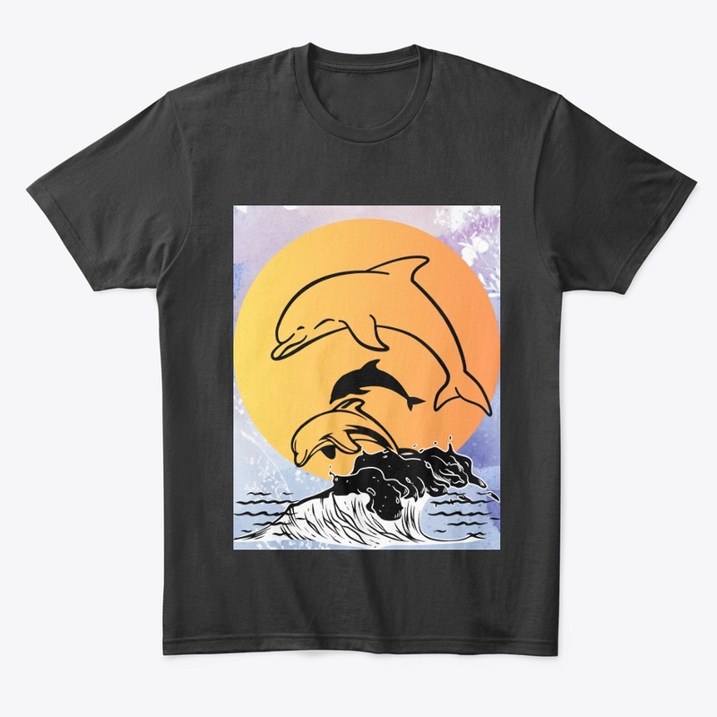 Beautiful  sunset with dolphins 