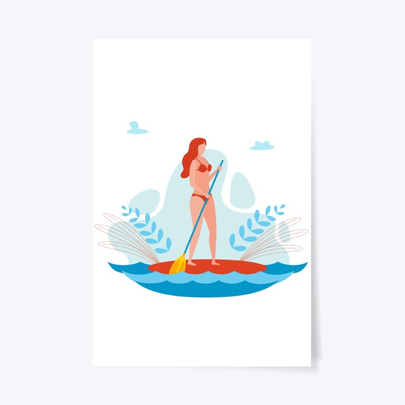 SUP paddle board woman illustration