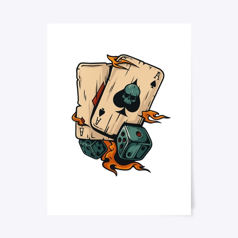 Flaming Ace & Dice Skull Design