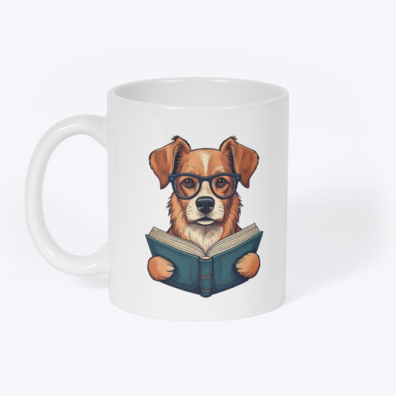 Smart Bookworm Dog Illustration