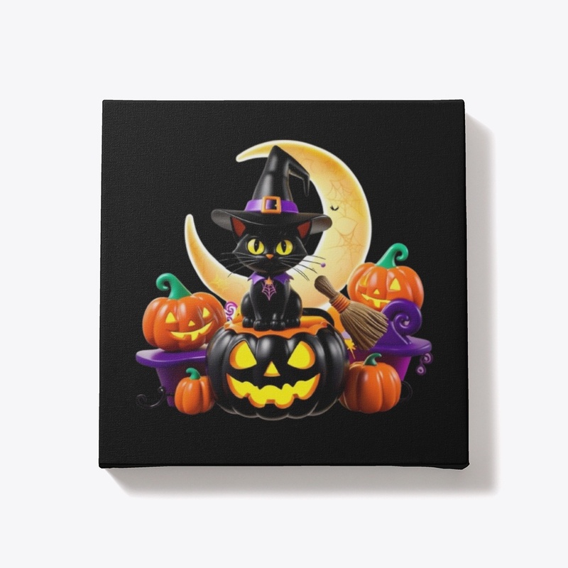 3d Halloween black cat with pumpkin