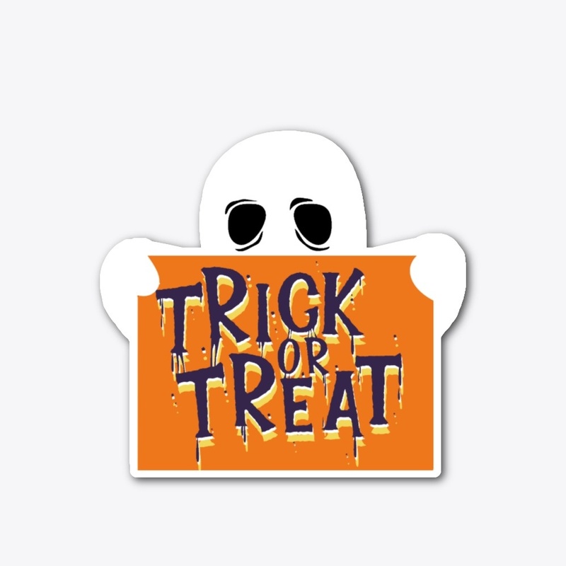 A ghost holding a sign - trick or treat