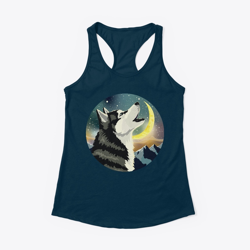 Siberian Husky howls to the Moon