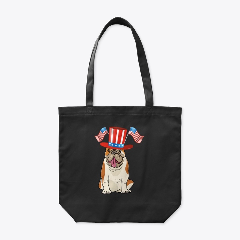 Bulldog w/fancy hat w/2 American Flags
