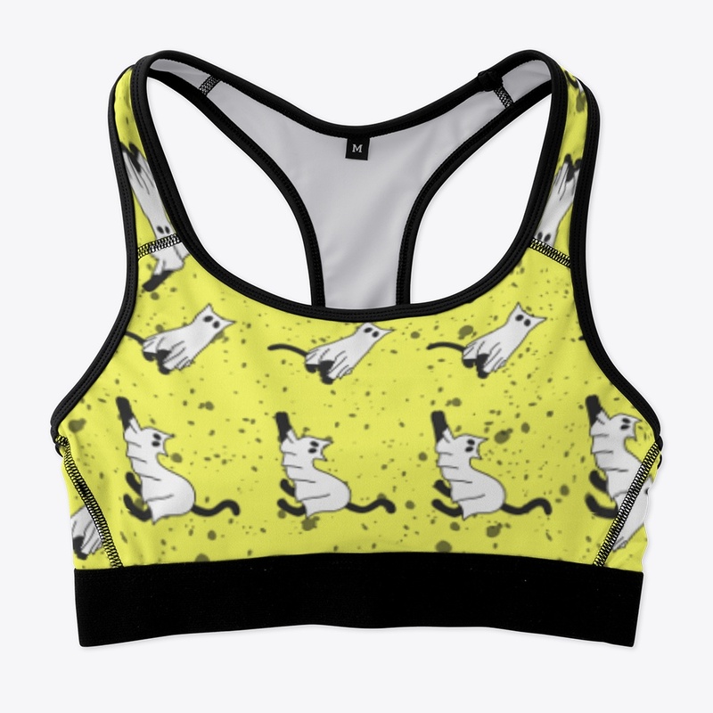 Ghost Cat Pattern Bra.