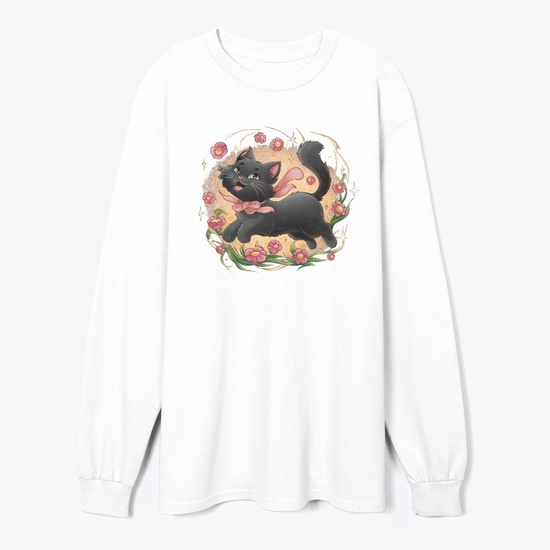Cute Black cat dancing with flower