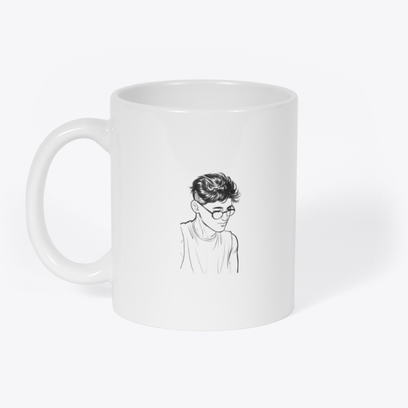 White mug with white boy printed design