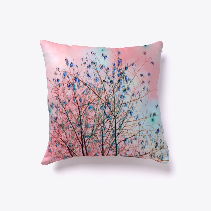 pink sky blue tree