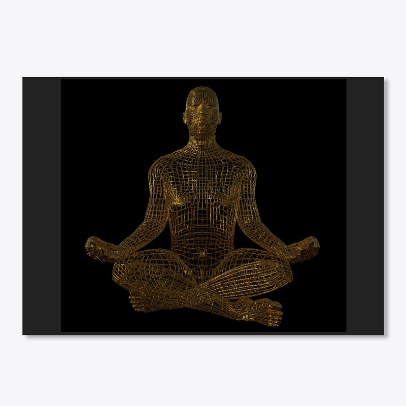 Body in meditation, made of golden mesh