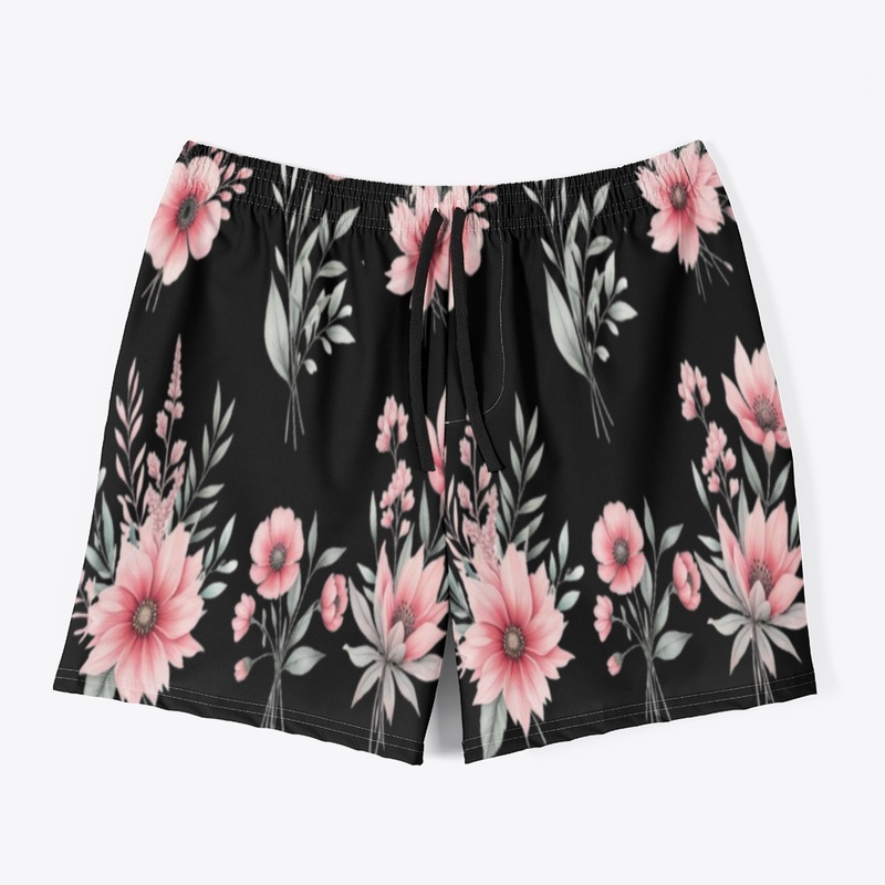 Elegant Blush Floral Bouquet Swim Trunks