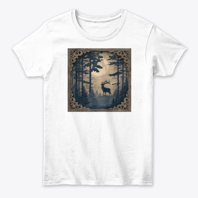 Ornate Deer Forest Frame Vintage Art