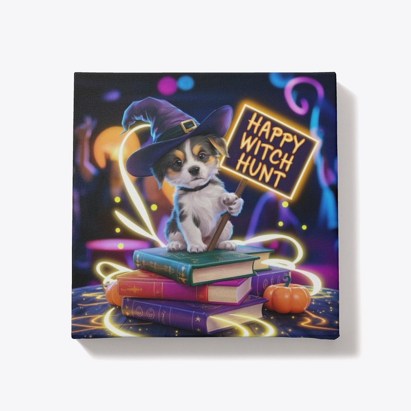 Happy Witch Hunt Puppy Canvas