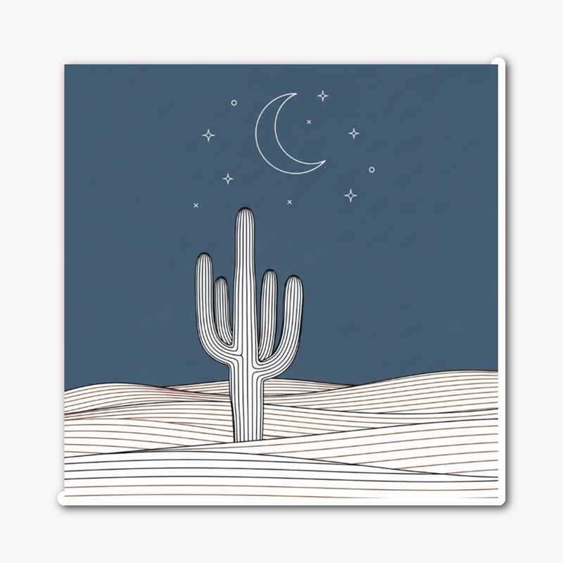 Desert Night Cactus Line Art