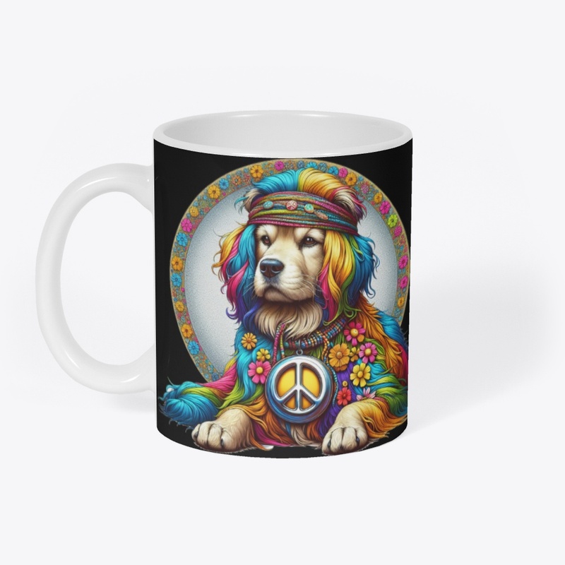 70's Hippie design of a golden retriever