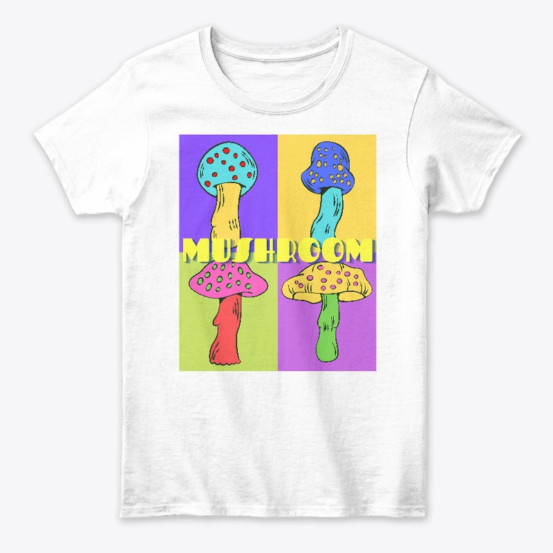 Cute neon pastel four mushroom collage