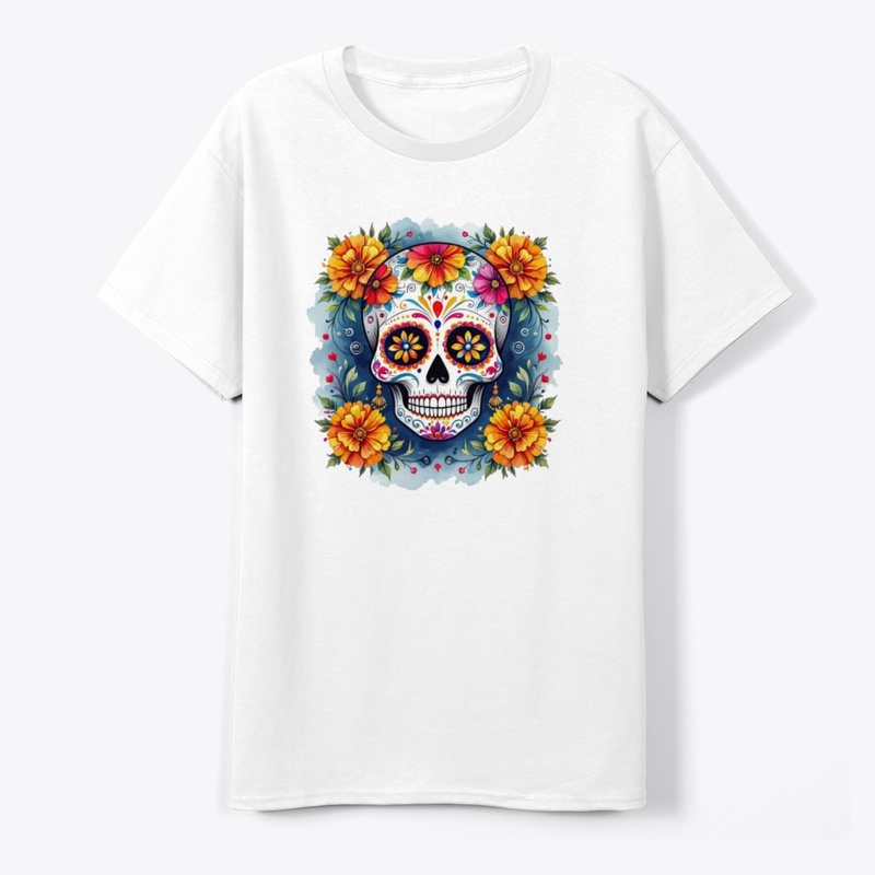 Vibrant Sugar Skull with Marigolds 