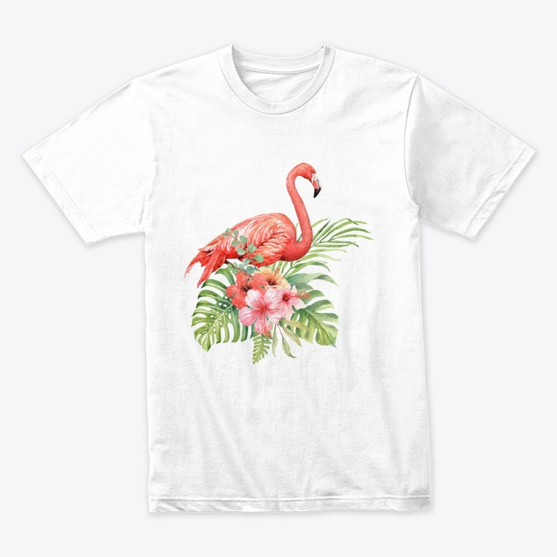 Watercolor flamingo in hibiscus bouquet