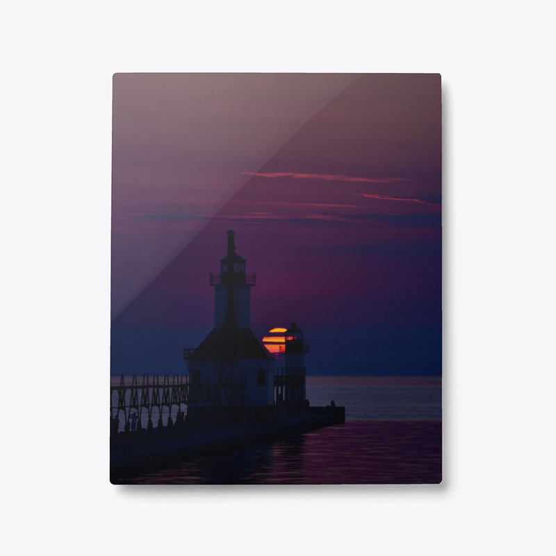Sunset Behind Two Lighthouses II-Metal 
