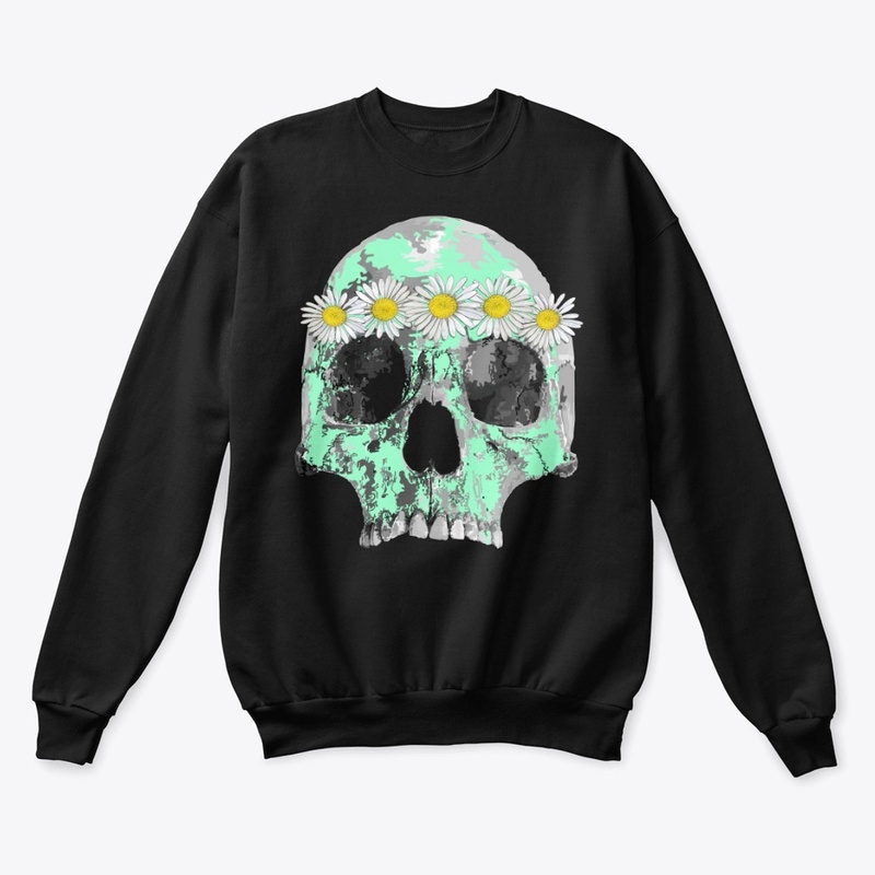 Mint green skull w/ daisies