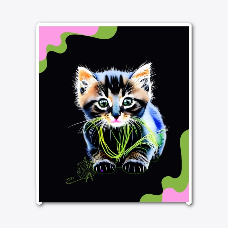 Green Yarn And Kitten