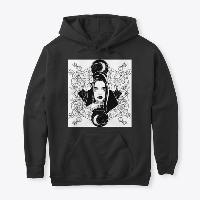 Beautiful gothic witch, roses and moons