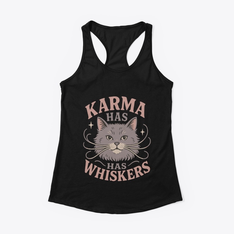 Karma Has Whiskers Retro Cat Tee Gift 