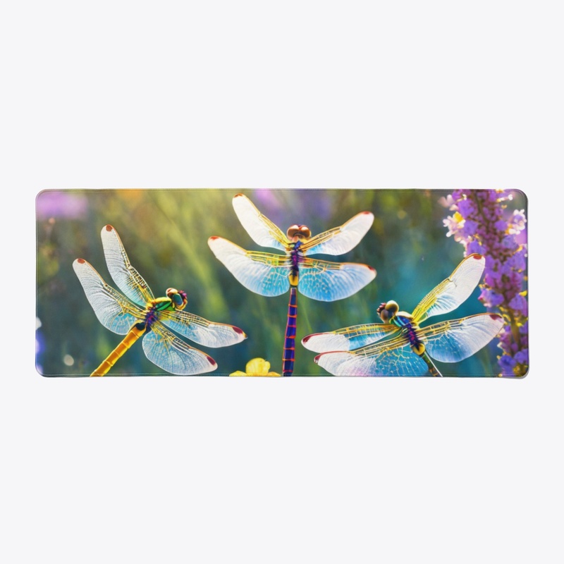 Dragonflies in meadow of colorful flower