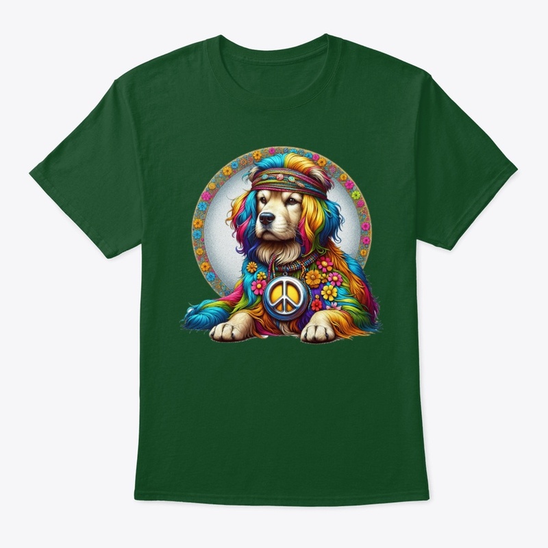 70's Hippie design of a golden retriever