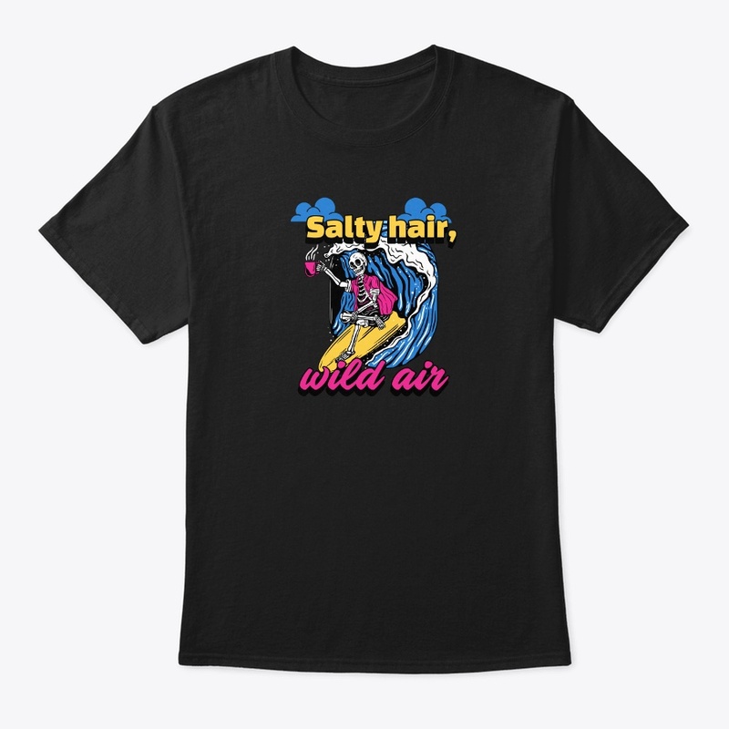 Salty hair, wild air. Surfing skeleton