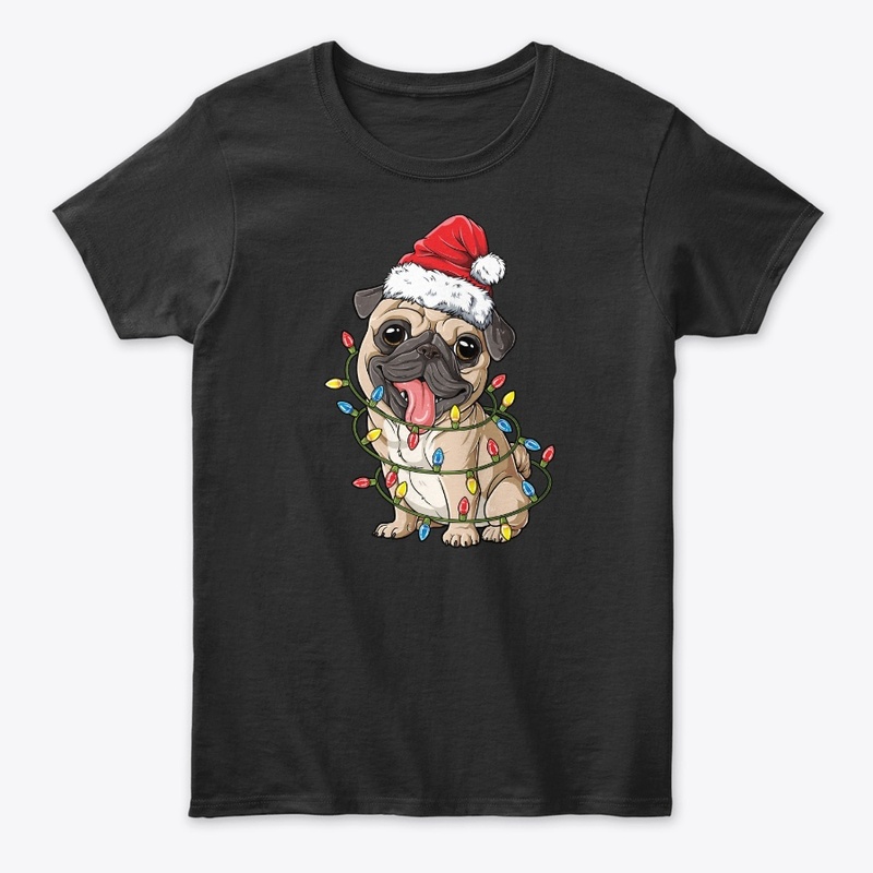 Pug Santa Hat Xmas Lights Christmas