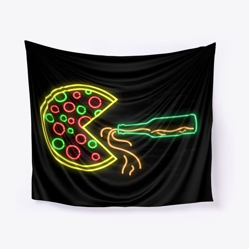 Packman Pizza Drinking Beer Neon