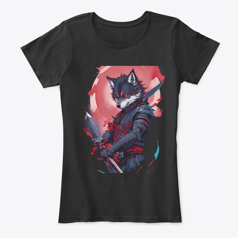  evil ninja wolf with weapon t-shirt 