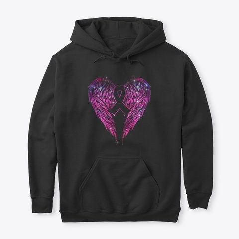 Breast Cancer Wings Bling Shiny Black Camiseta Front