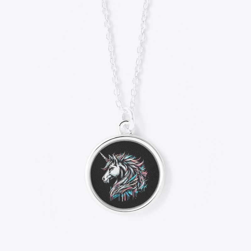 Mystical Unicorn Circle Pendant Necklace
