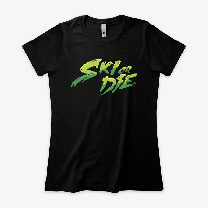 Acid Green Ski or Die Pixel art Logo
