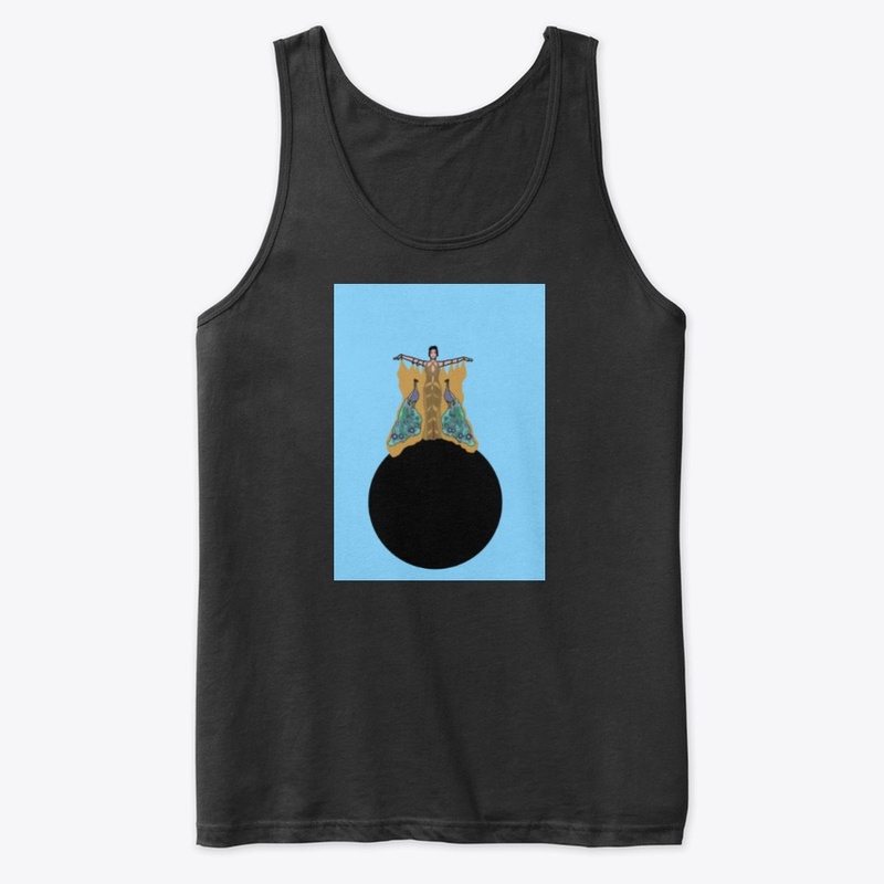 Art Deco Peacock Lady on Blue
