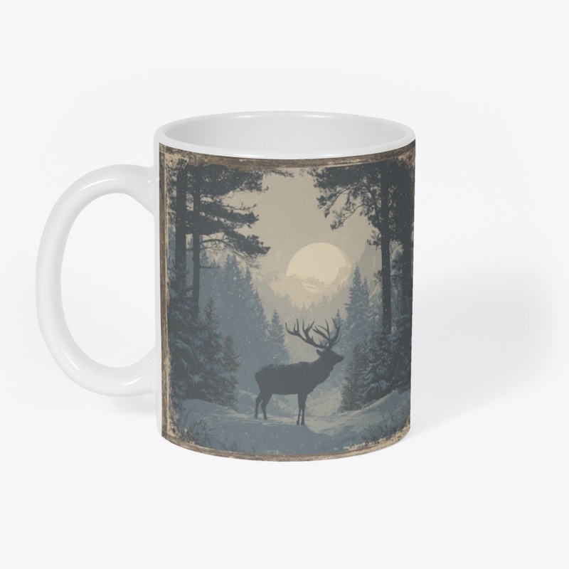 Moonlit Deer Forest Wilderness Art