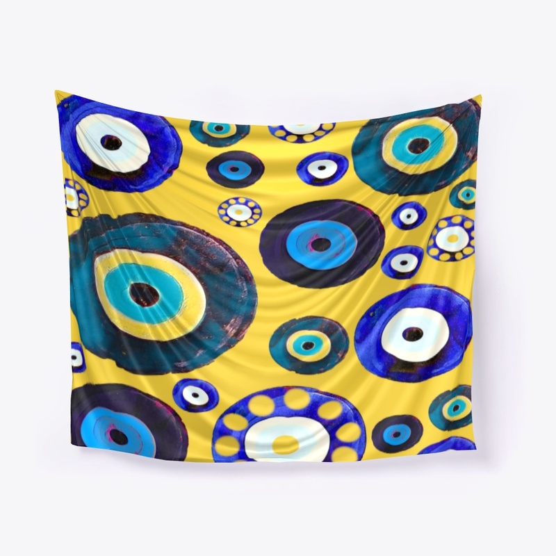 Blue Evil Eye Bead Yellow  Tapestry