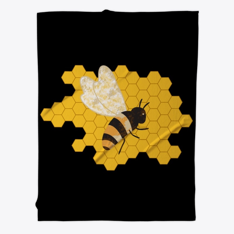Cute Black Bee on Yellow Honeycomb