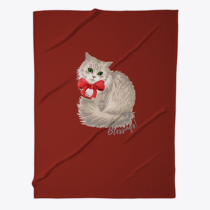 White Cat with Red bow Blessings!
