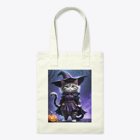 Adorable Witch Cat With Pumpkin Natural T-Shirt Front