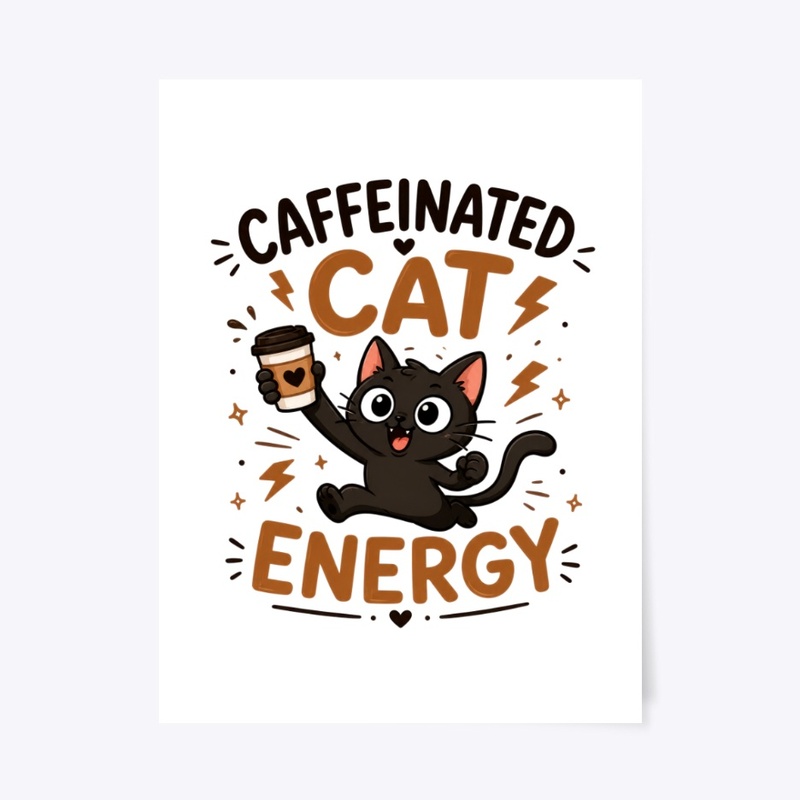Caffeinated Cat Energy Funny Black Cat
