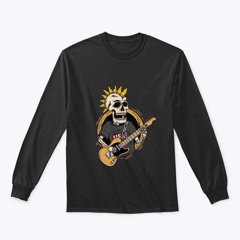 Cartoon cute punk skull playing guitar